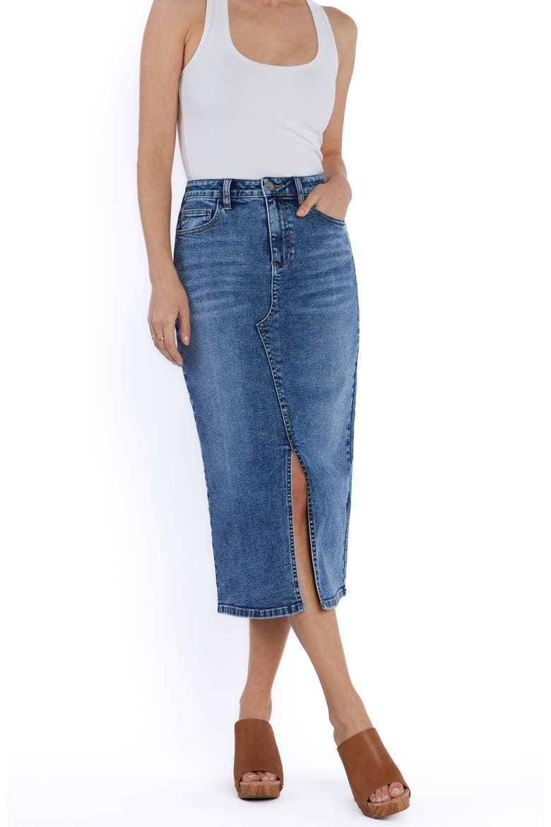 Lucy Denim Midi Skirt, Alternate, color, RICH BLUE
