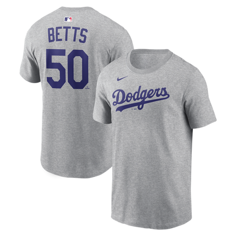Men's Nike Mookie Betts Heather Gray Los Angeles Dodgers Name & Number T-Shirt