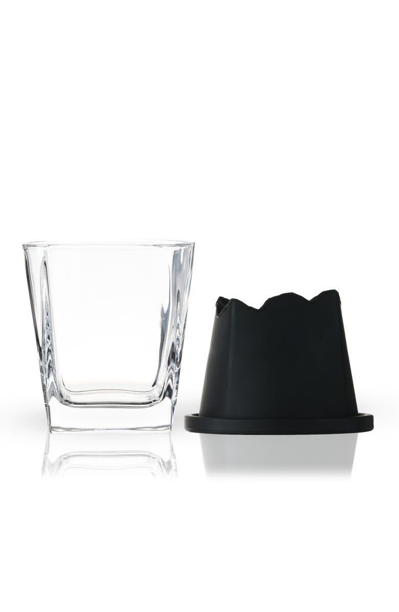 Viski Glacier 2-Piece Mountain Ice Mold with Crystal Glass Set, Alternate, color, Black