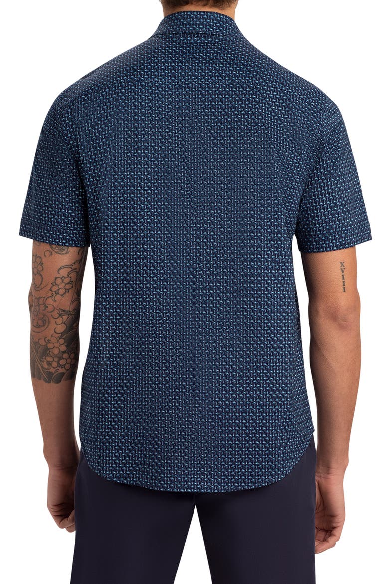 OoohCotton® Print Short Sleeve Button-Up Shirt, Alternate, color, NAVY