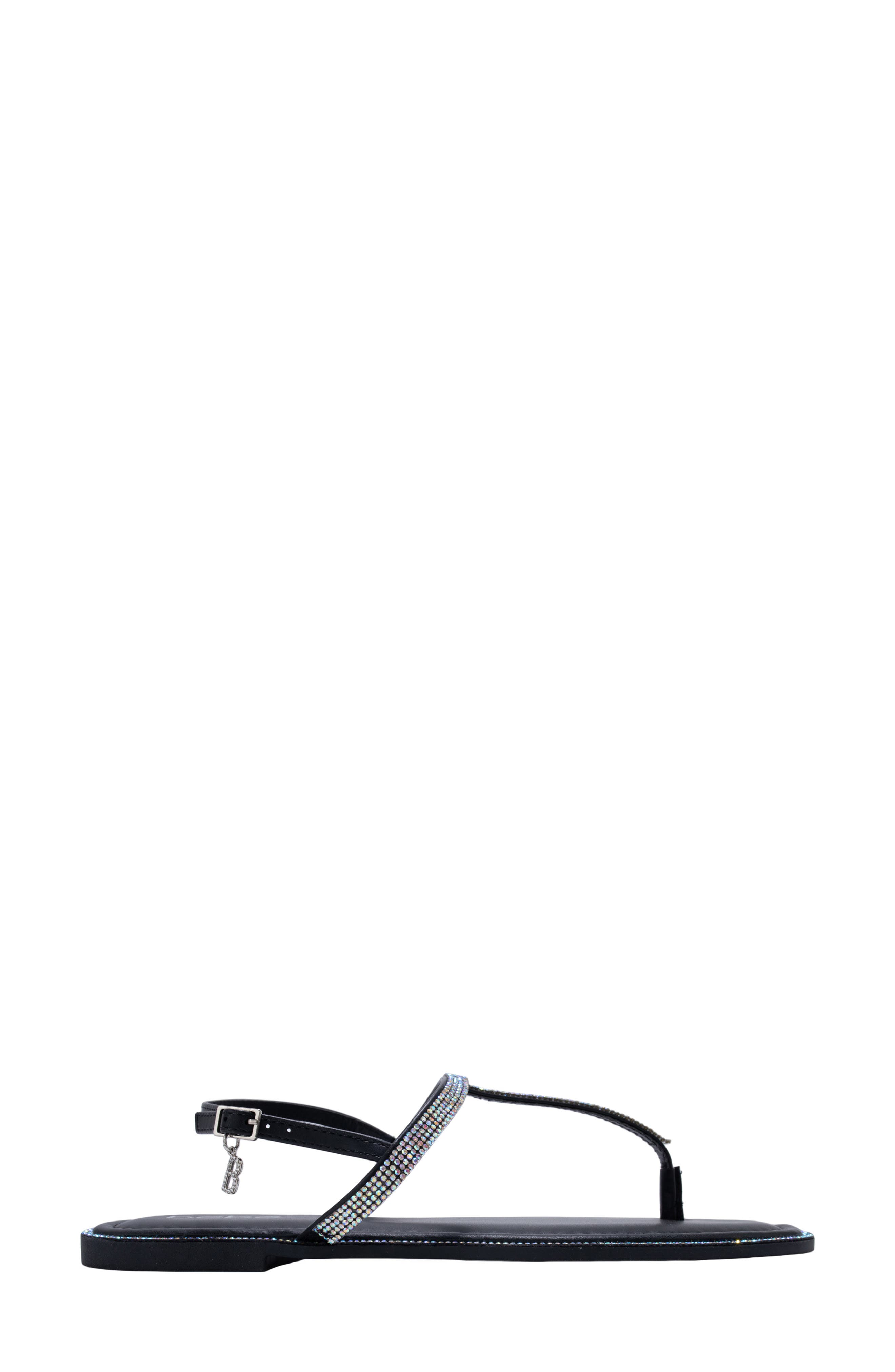 bebe Rhinestone T-Strap Sandal, Alternate, color, Black