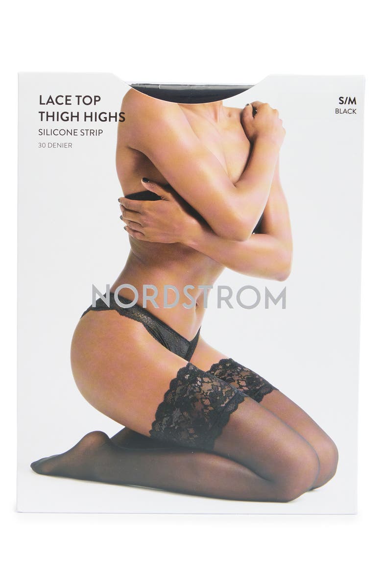 Nordstrom Lace Top Thigh High Sheer Stockings, Alternate, color, Black