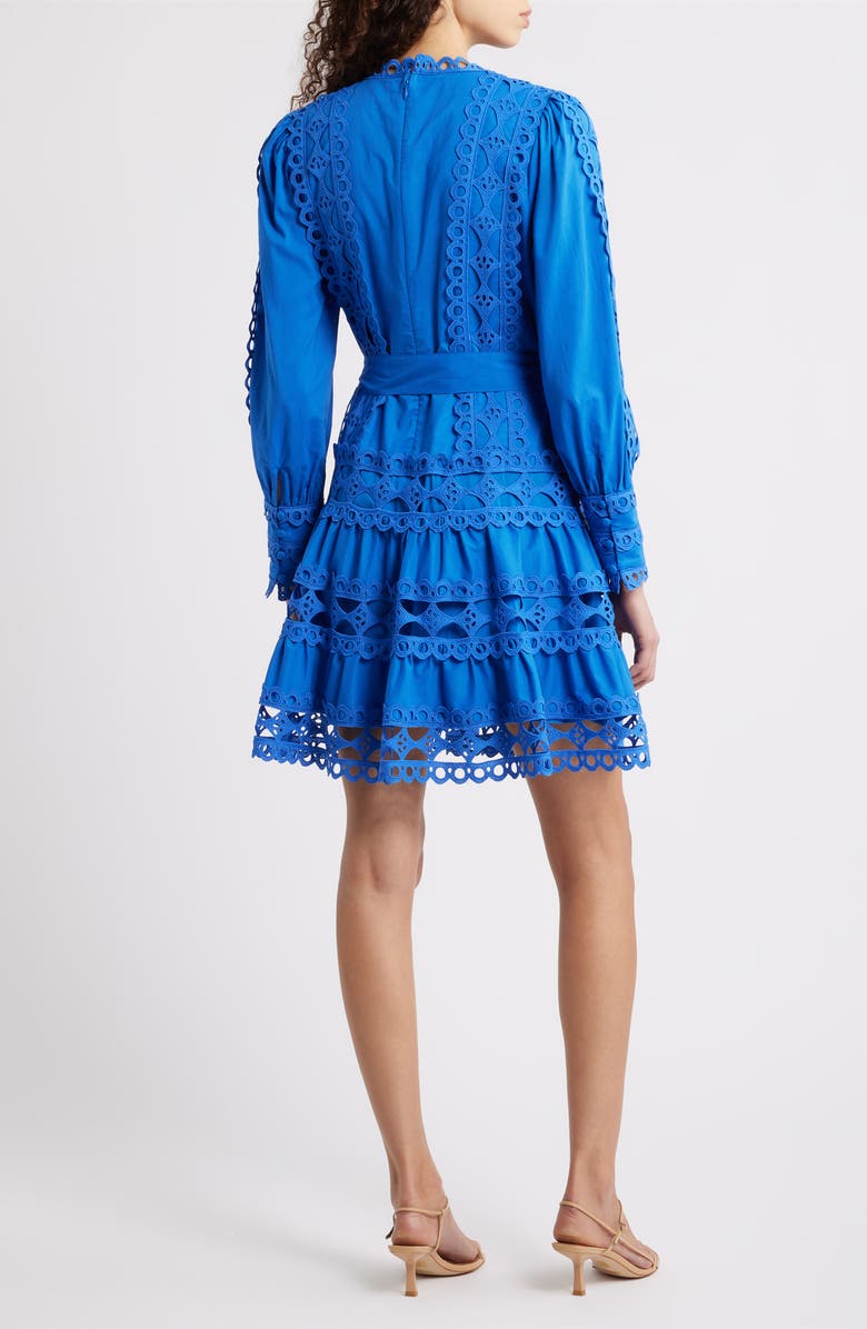 LAYERED WITH LOVE Linda Eyelet Trim Long Sleeve Cotton Minidress, Alternate, color, Cobalt