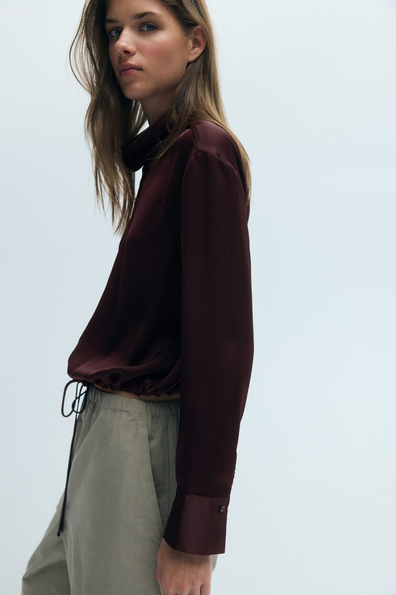 Satin Shirt, Alternate, color, Rust brown