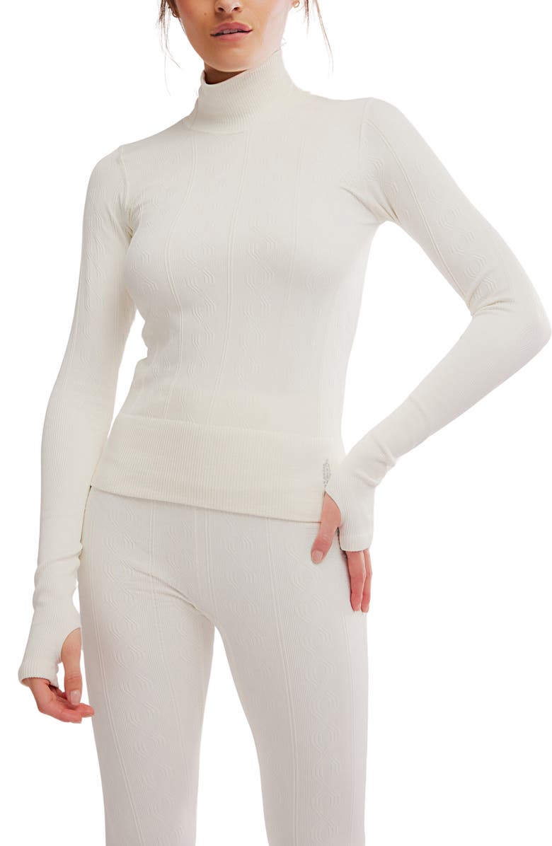 Free People Run Around Seamless Turtleneck Knit Top, Alternate, color, Ivory Combo
