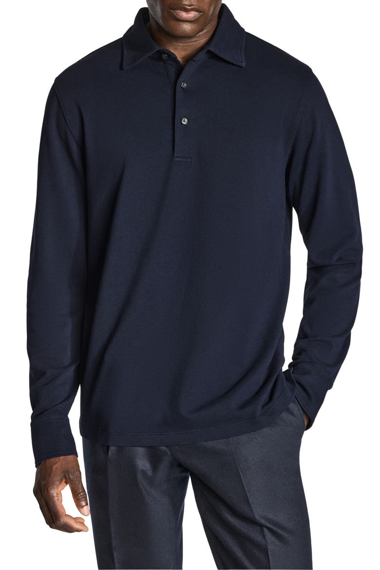 Long Sleeve Organic Cotton Polo, Main, color, NAVY