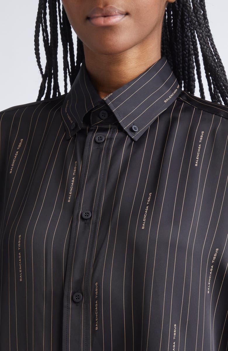 Balenciaga Logo Stripe Cocoon Button-Down Shirt, Alternate, color, 1264 Black/ Camel