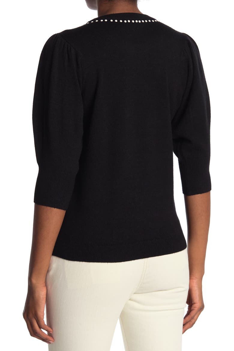 Pearly Collar Puff Sleeve Sweater, Alternate, color, RICH BLACK