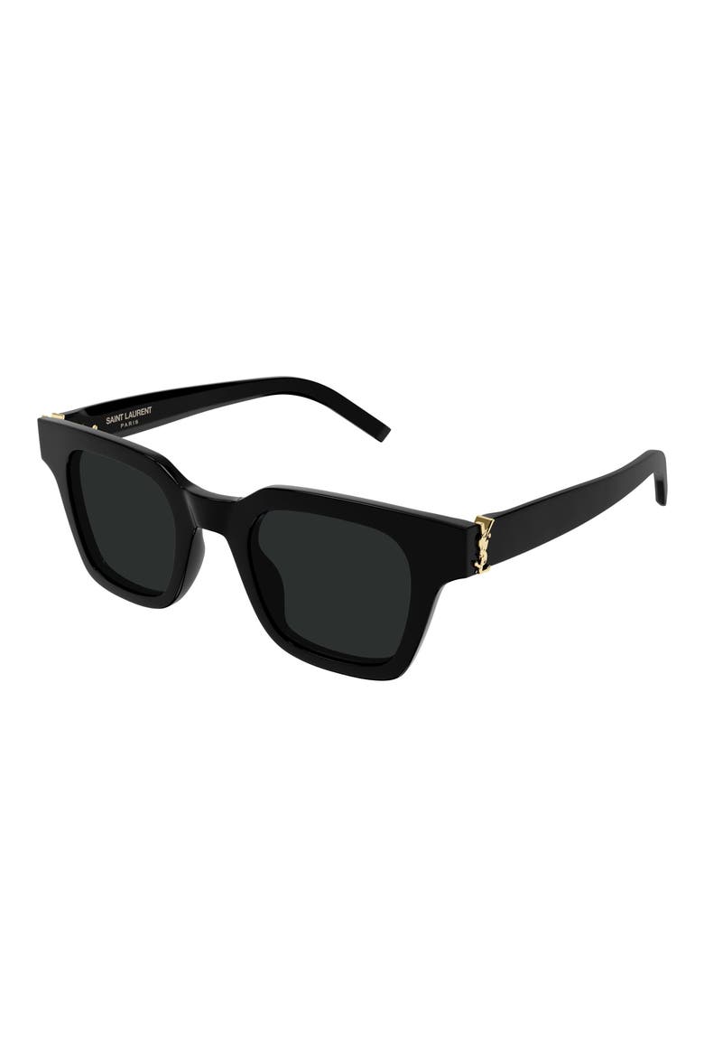 47mm Small Rectangular Sunglasses, Alternate, color, BLACK