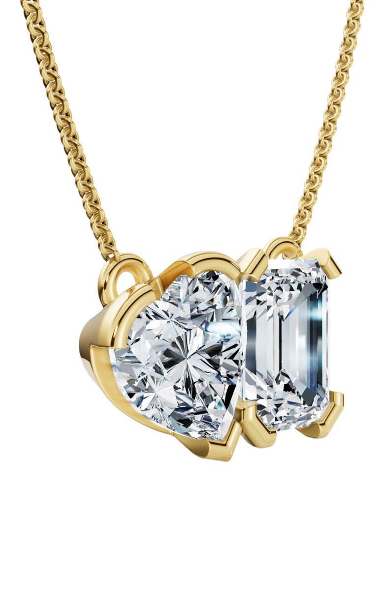 Bliss Diamond 2Ct Toi Et Moi Heart Emerald Diamond Pendant 14k Gold 18" Necklace Lab Grown, Main, color, 