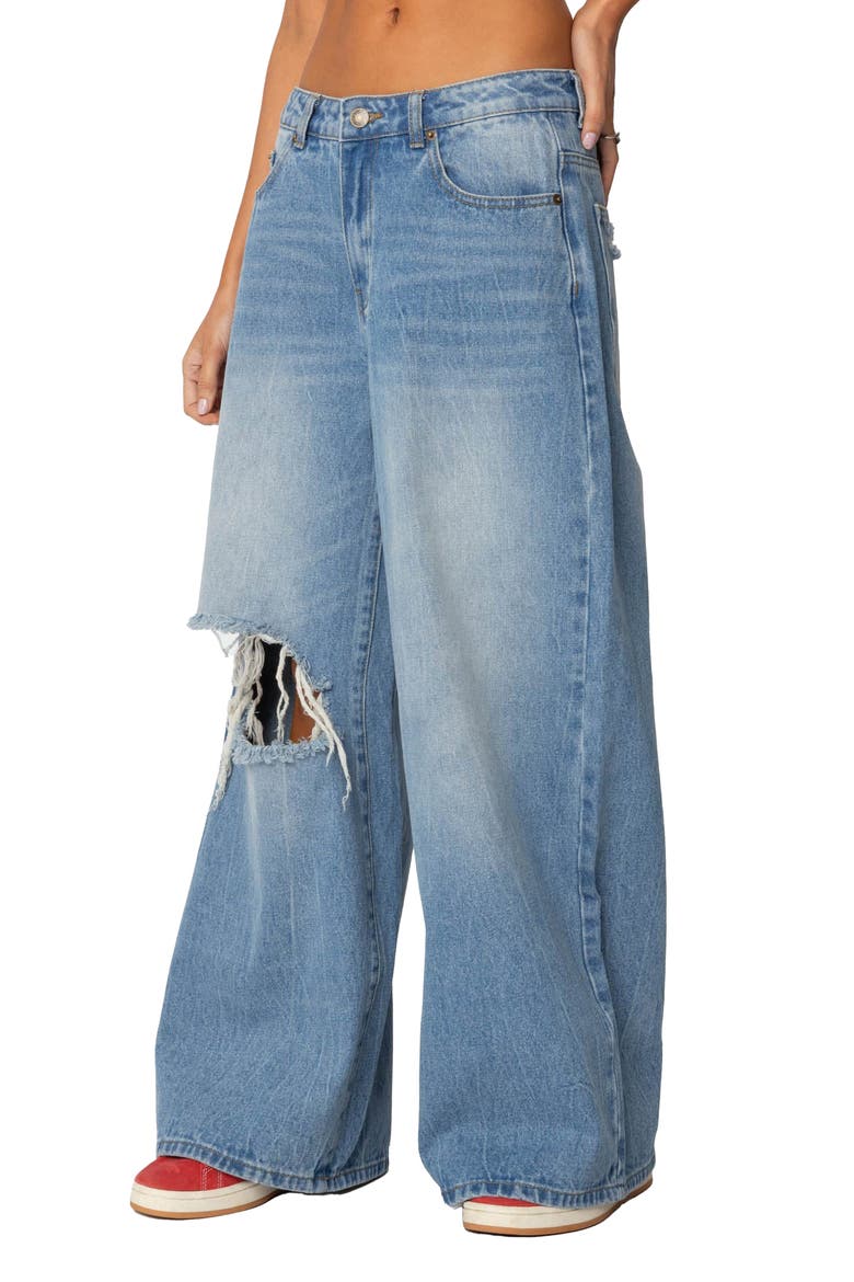 Ripped Low Rise Baggy Wide Leg Jeans, Alternate, color, BLUE-WASHED
