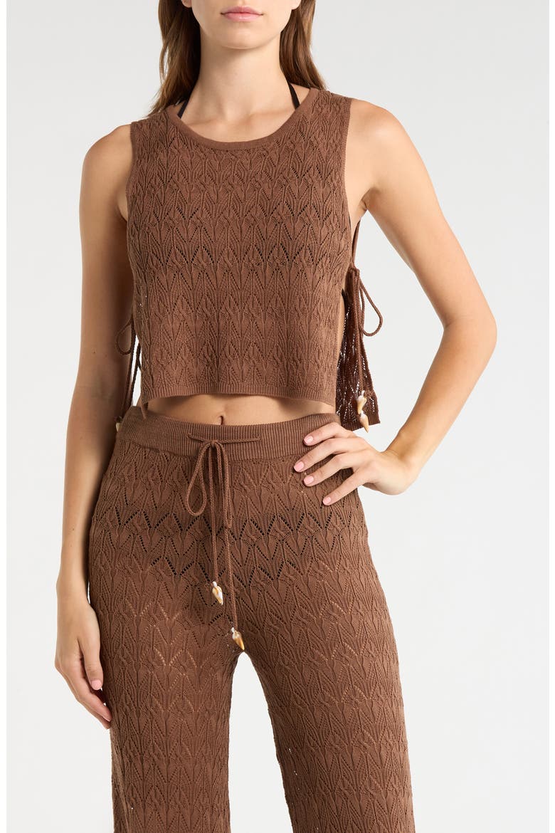 Tie Side Crop Cover-Up Top, Main, color, BROWN