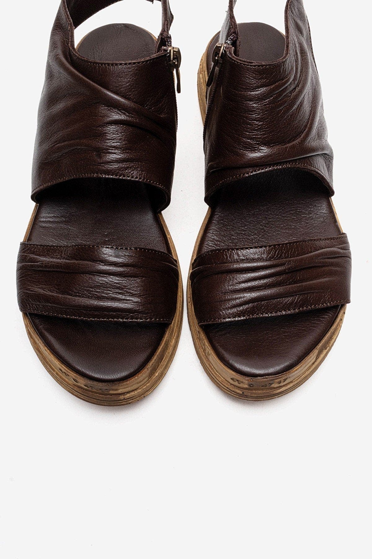 Lunas Leather Side-Zip Flat Heel Sandal, Alternate, color, Brown