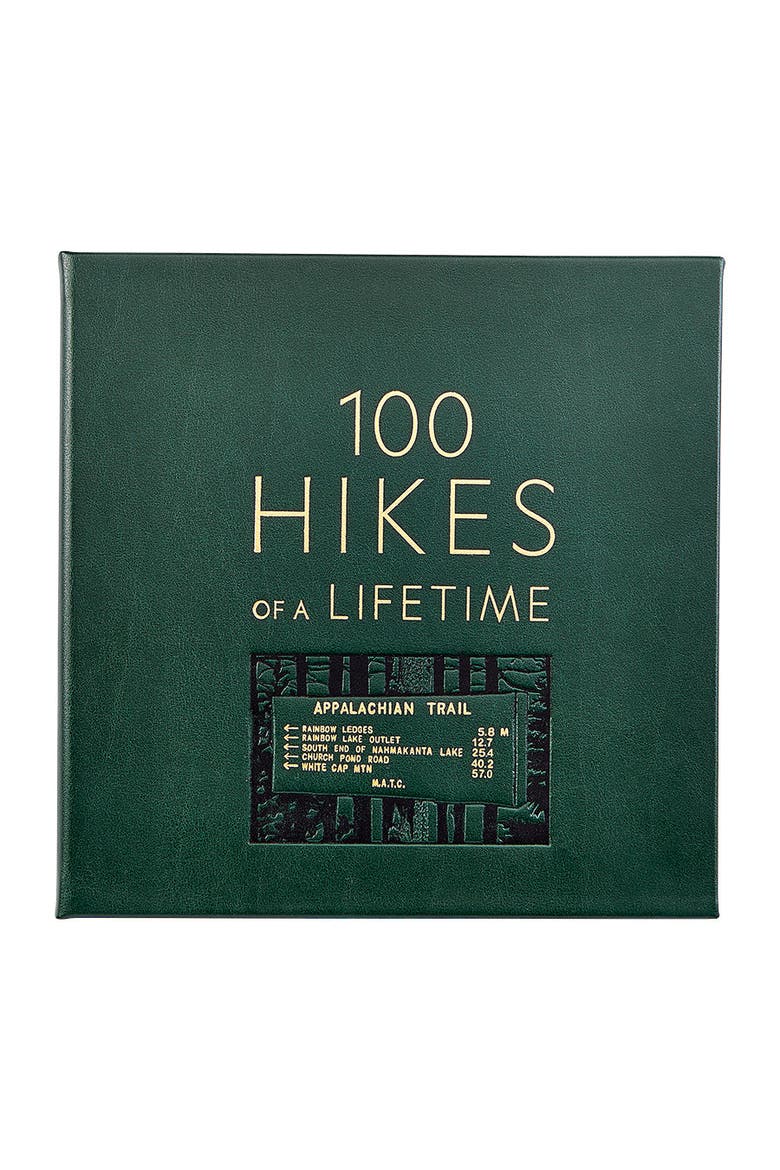 100 Hikes Of A Lifetime Leather Coffee Table Book, Main, color, Green