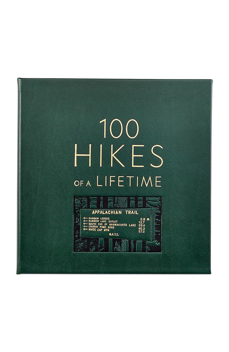 Graphic Image 100 Hikes Of A Lifetime Leather Coffee Table Book, Main, color, Green