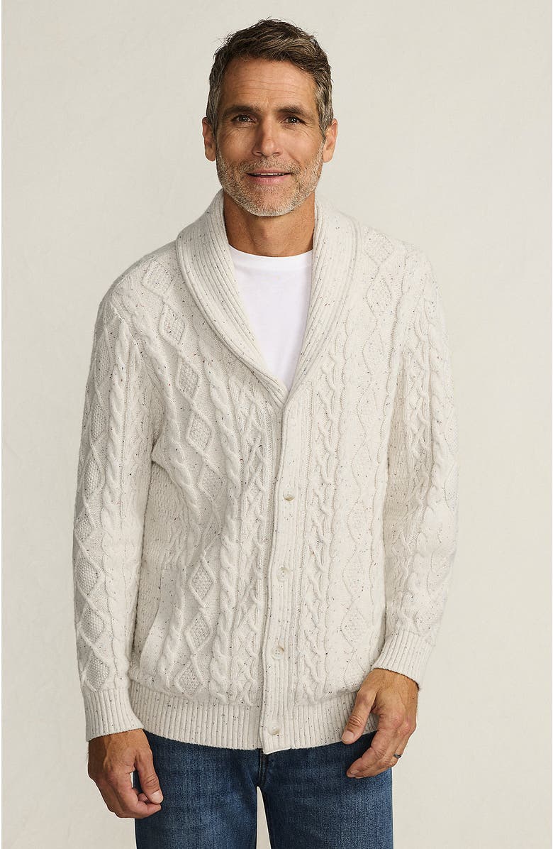 Lands' End Cotton Blend Cable Shawl Cardigan Sweater, Main, color, Antiqued Alabaster Donegal