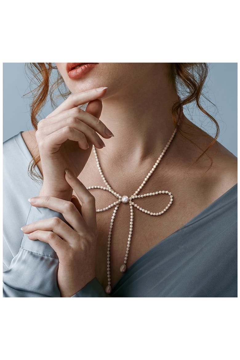 3.5-9.5mm Cultured Freshwater Pearl Bow Necklace, Alternate, color, WHITE