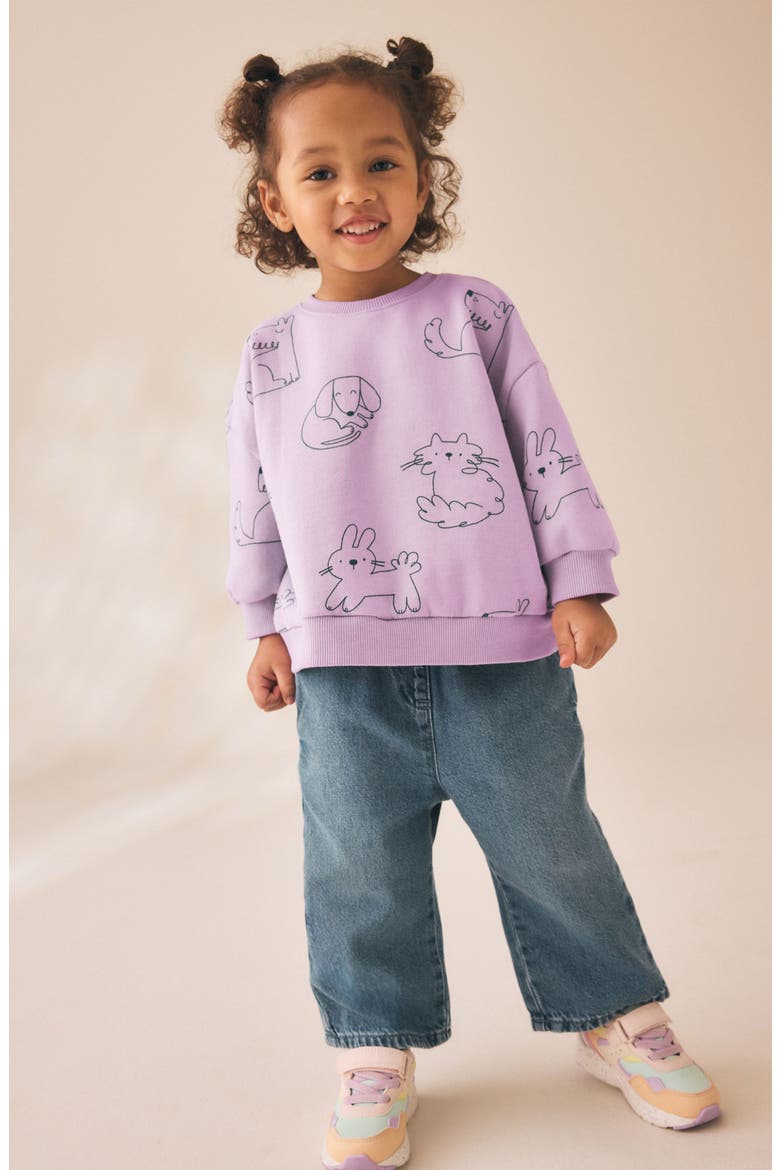 Kids' Animal Doodle Fleece Sweatshirt, Alternate, color, PURPLE