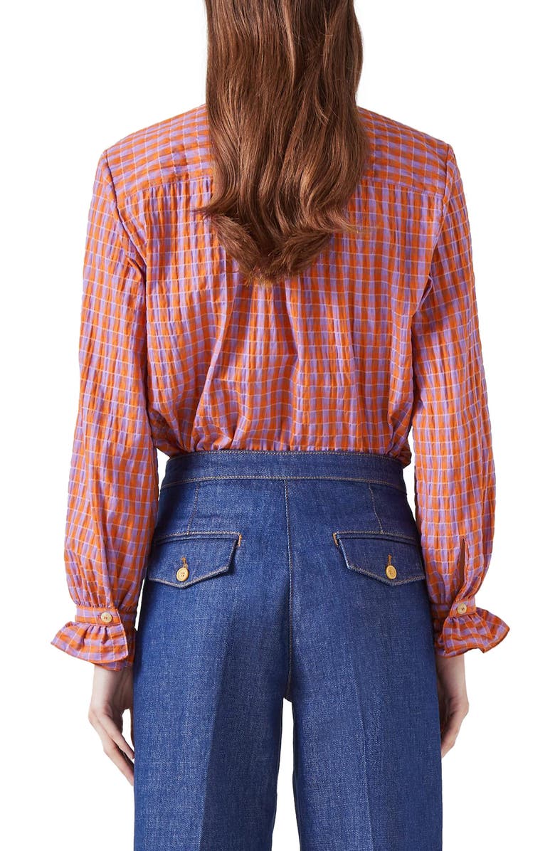 LK Bennett Camille Ruffle Mock Neck Shirt, Alternate, color, Orange