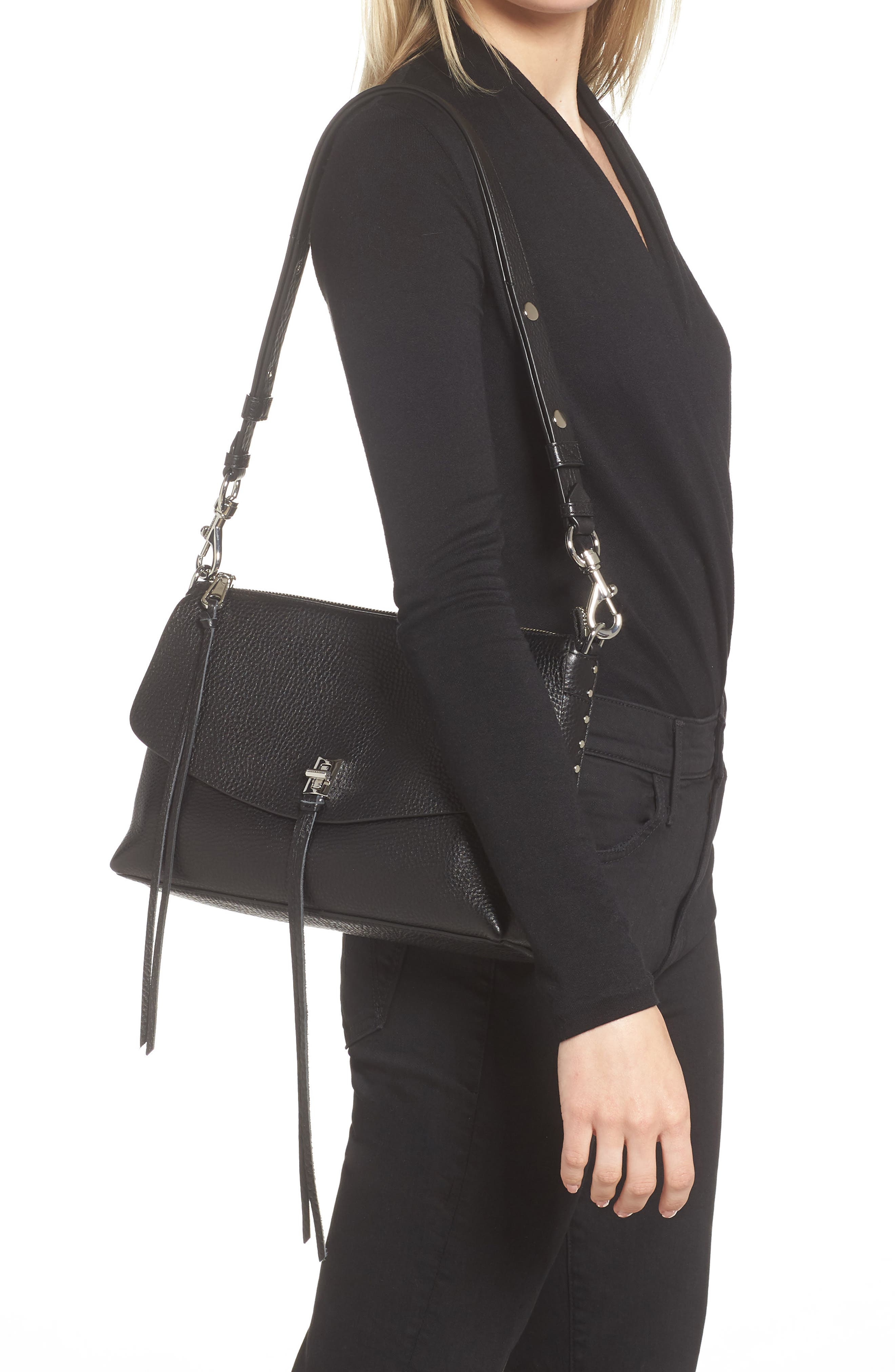 Rebecca Minkoff Darren Leather Shoulder Bag, Alternate, color, Black