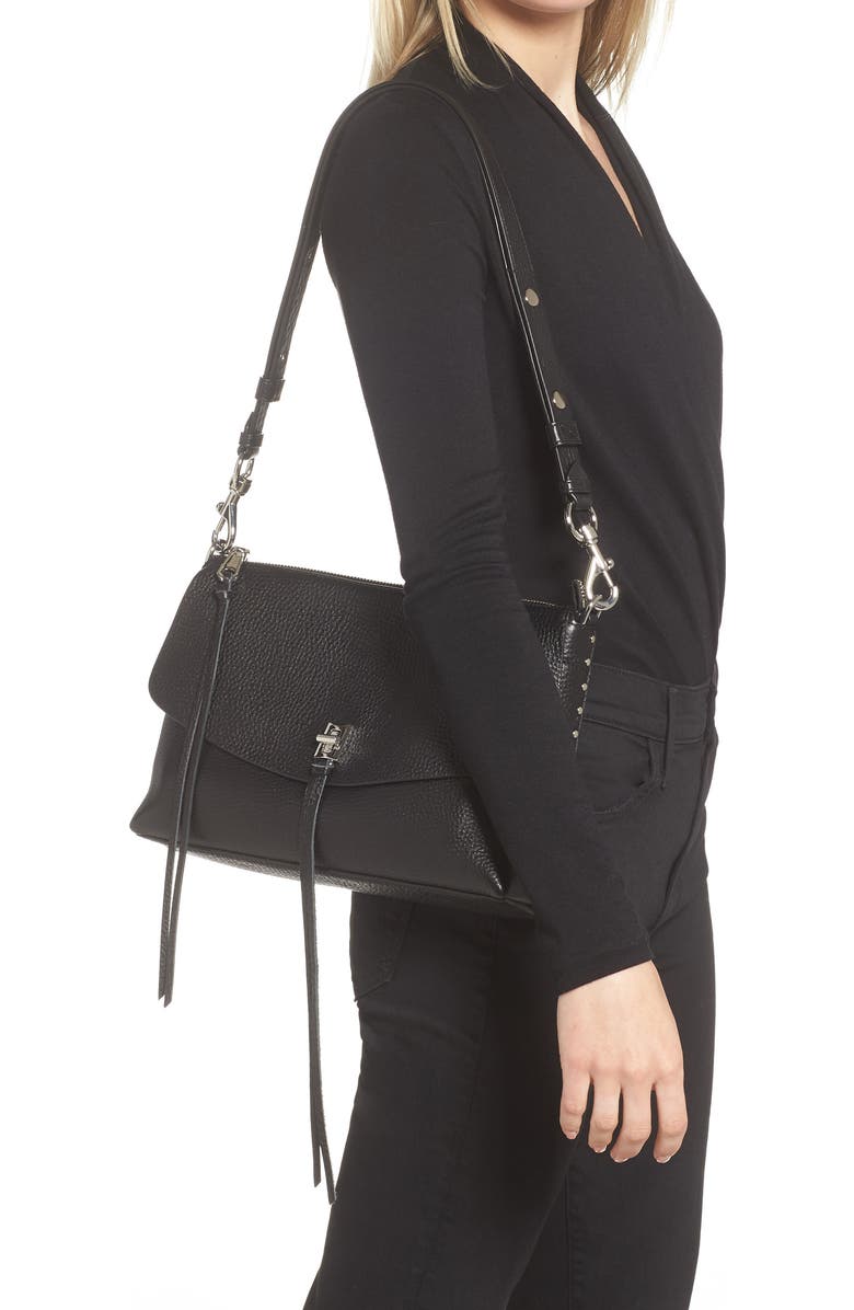 Rebecca Minkoff Darren Leather Shoulder Bag, Alternate, color, Black