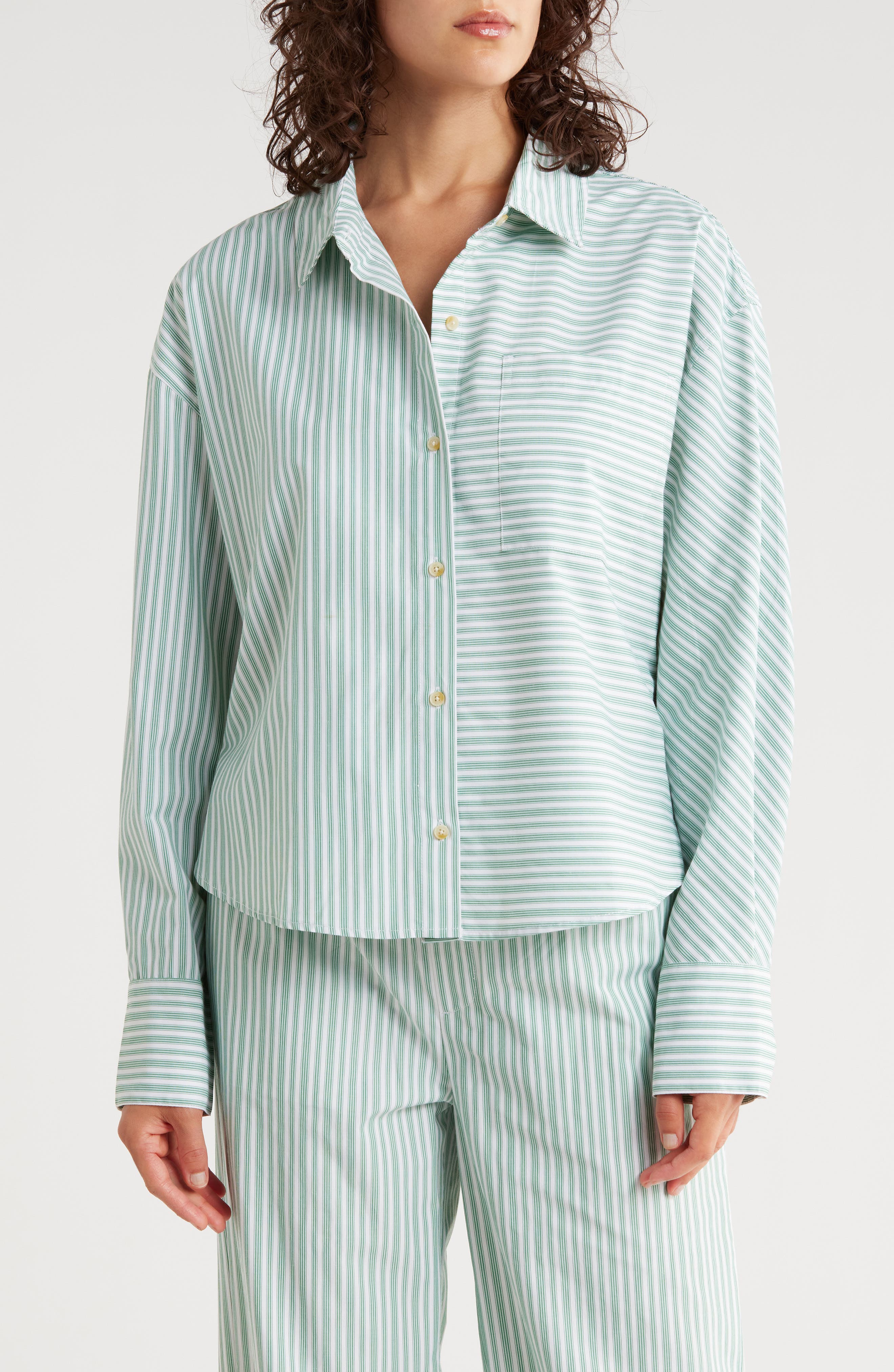 Scotch & Soda Mixed Stripe Crop Button-Up Shirt