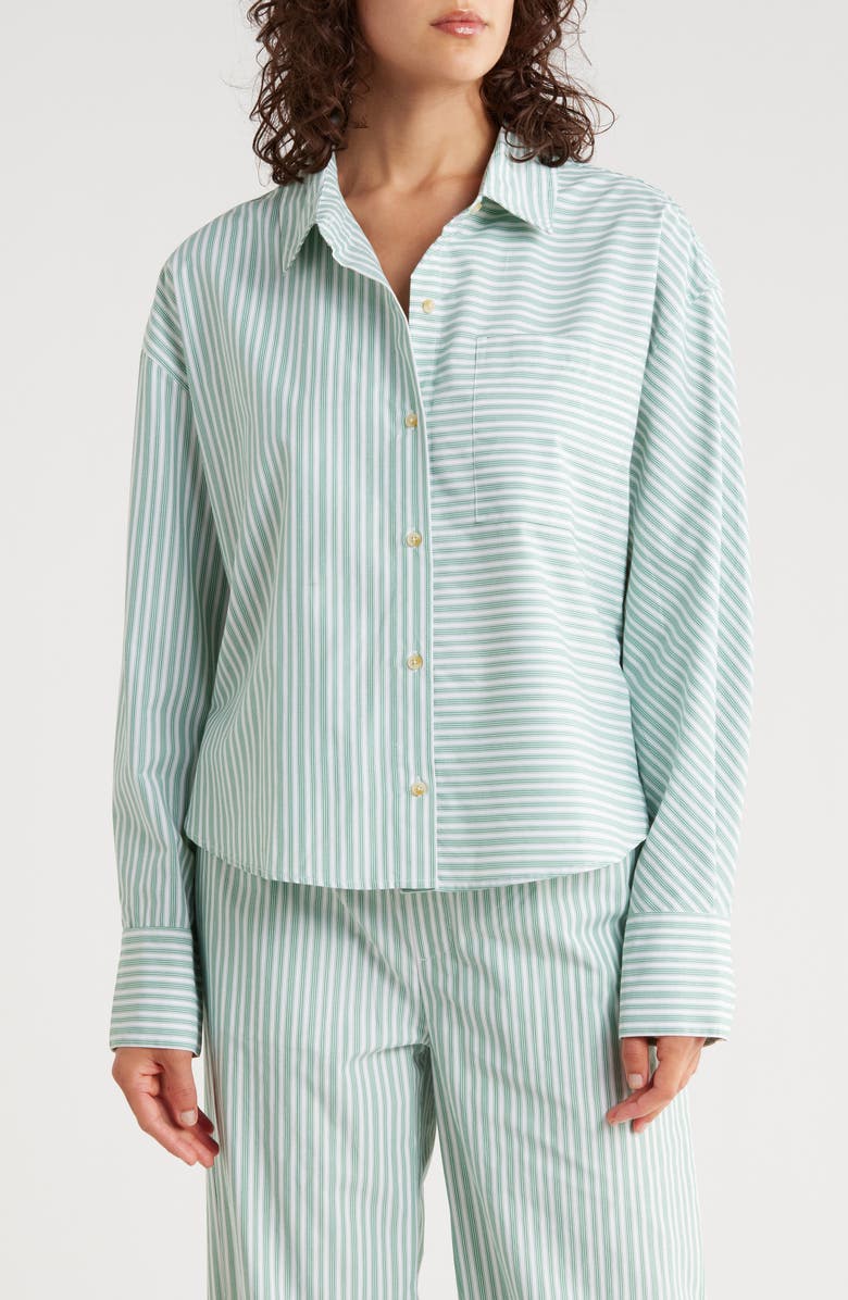 Scotch & Soda Mixed Stripe Crop Button-Up Shirt, Main, color, Eden White