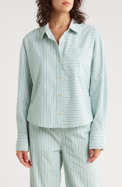 Mixed Stripe Crop Button-Up Shirt