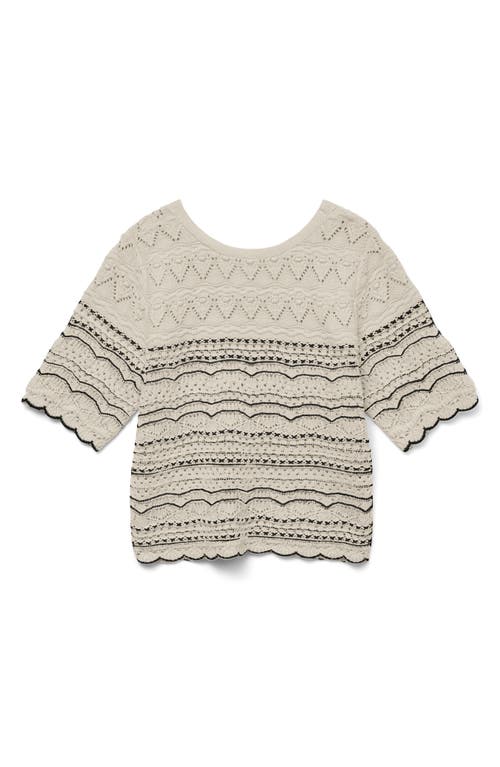Vero Moda Pattern Pointelle Sweater In Birch Detail W/black