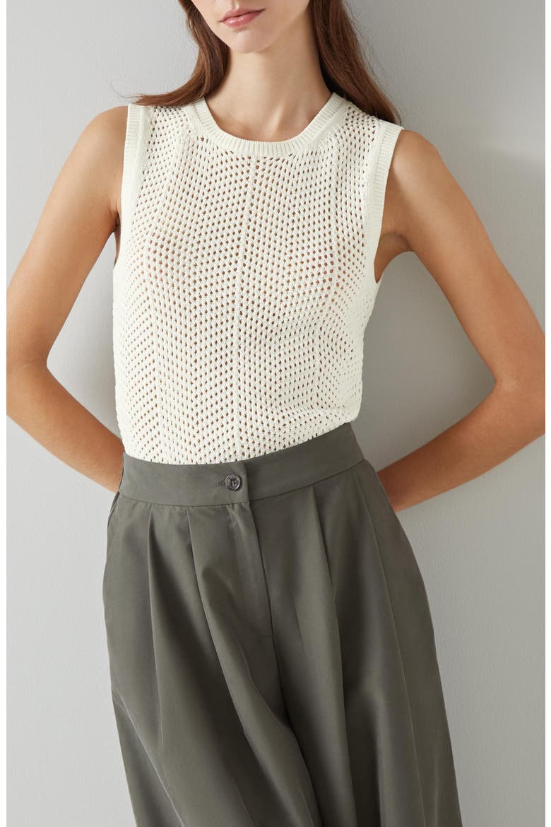 Ava Open Stitch Sleeveless Cotton Blend Sweater, Main, color, WHITE
