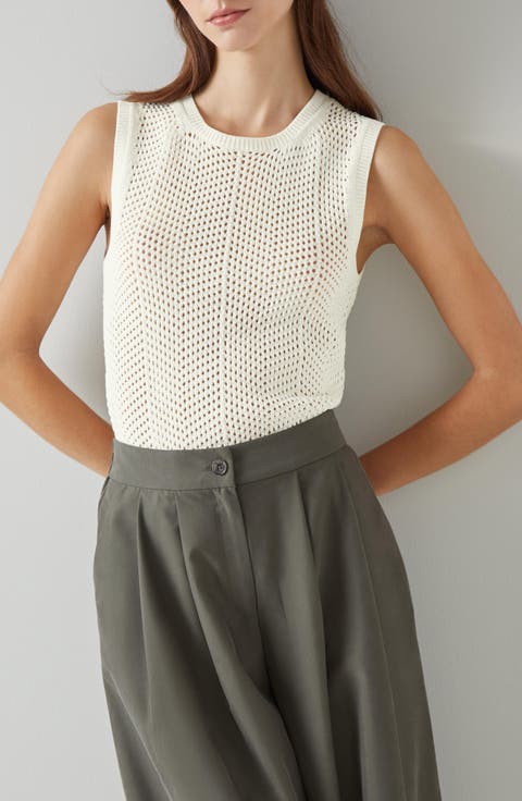 Ava Open Stitch Sleeveless Cotton Blend Sweater