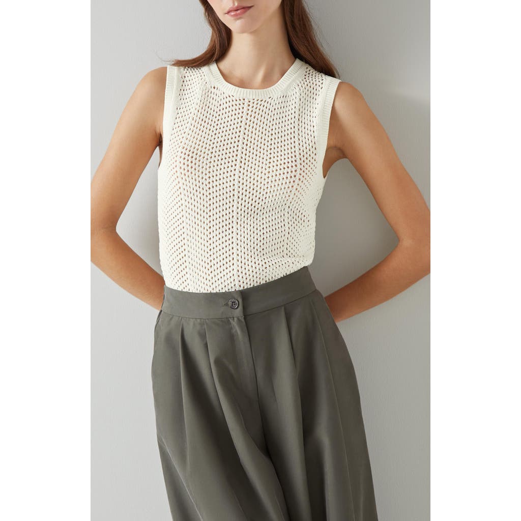 Lk Bennett Ava Open Stitch Sleeveless Cotton Blend Sweater In White