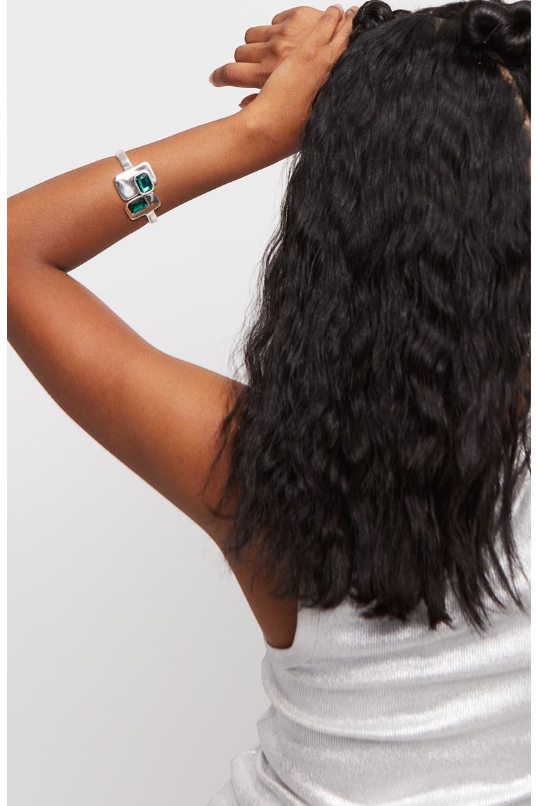 Green Crystal Bar Bangle, Alternate, color, Silver