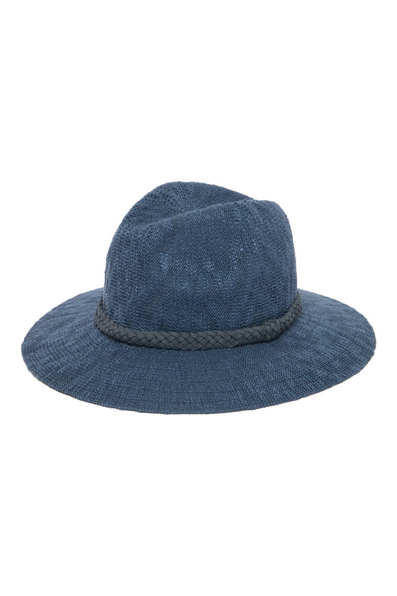 Faux Suede Trim Knit Fedora, Main, color, DENIM