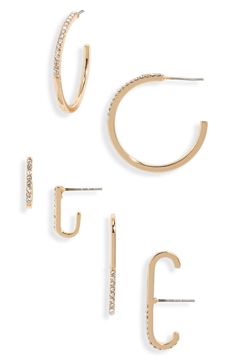 Open Edit Set of 3 Pavé Earrings, Main, color, 