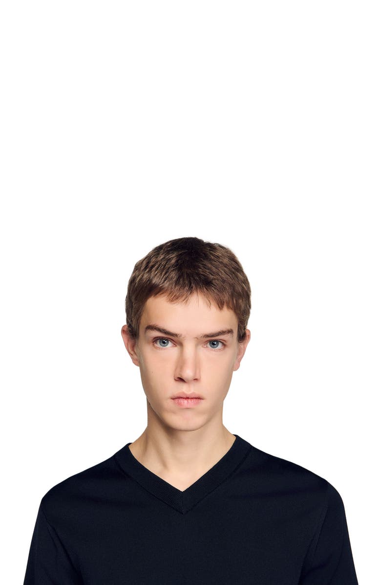 SANDRO Short-sleeve V-neck polo shirt, Alternate, color, Black