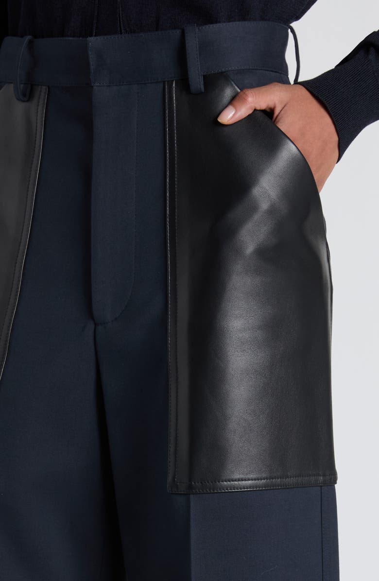 Bottega Veneta Leather Pocket Twill Wide Leg Pants, Alternate, color,