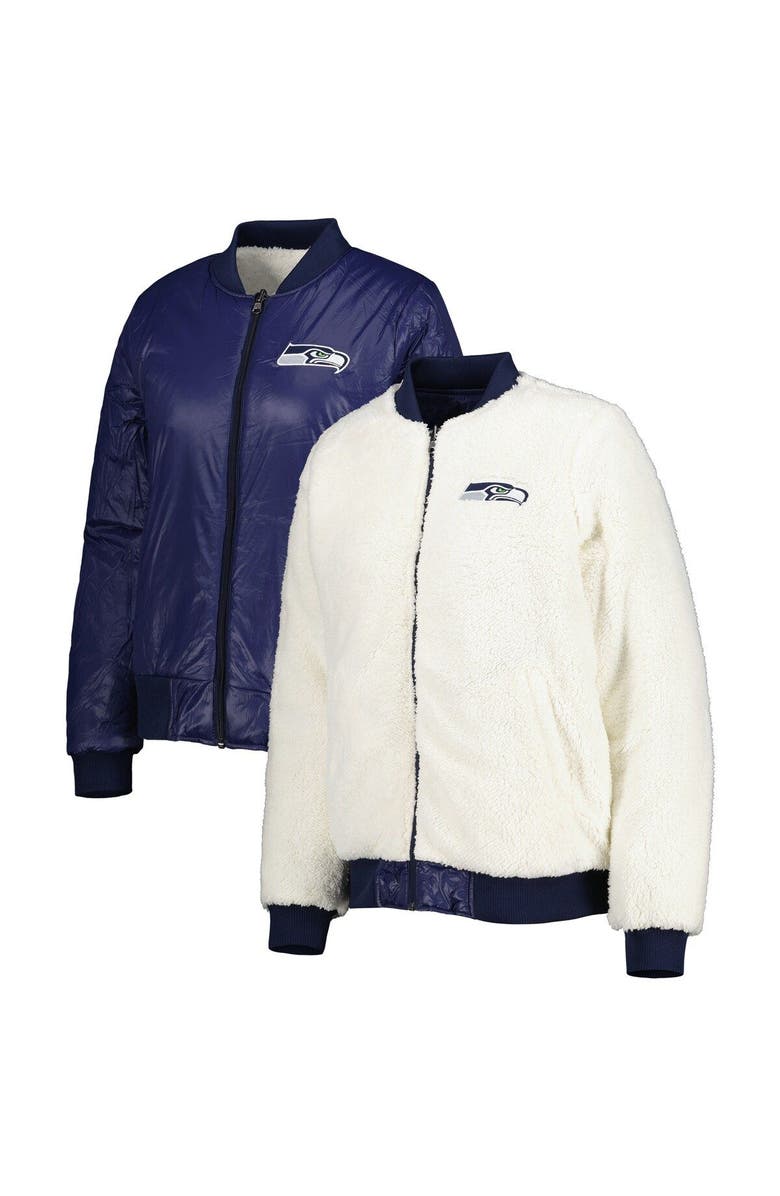 G-III 4HER BY CARL BANKS Women's G-III 4Her by Carl Banks Oatmeal/College Navy Seattle Seahawks Switchback Reversible Full-Zip Jacket, Main, color, Oatmeal