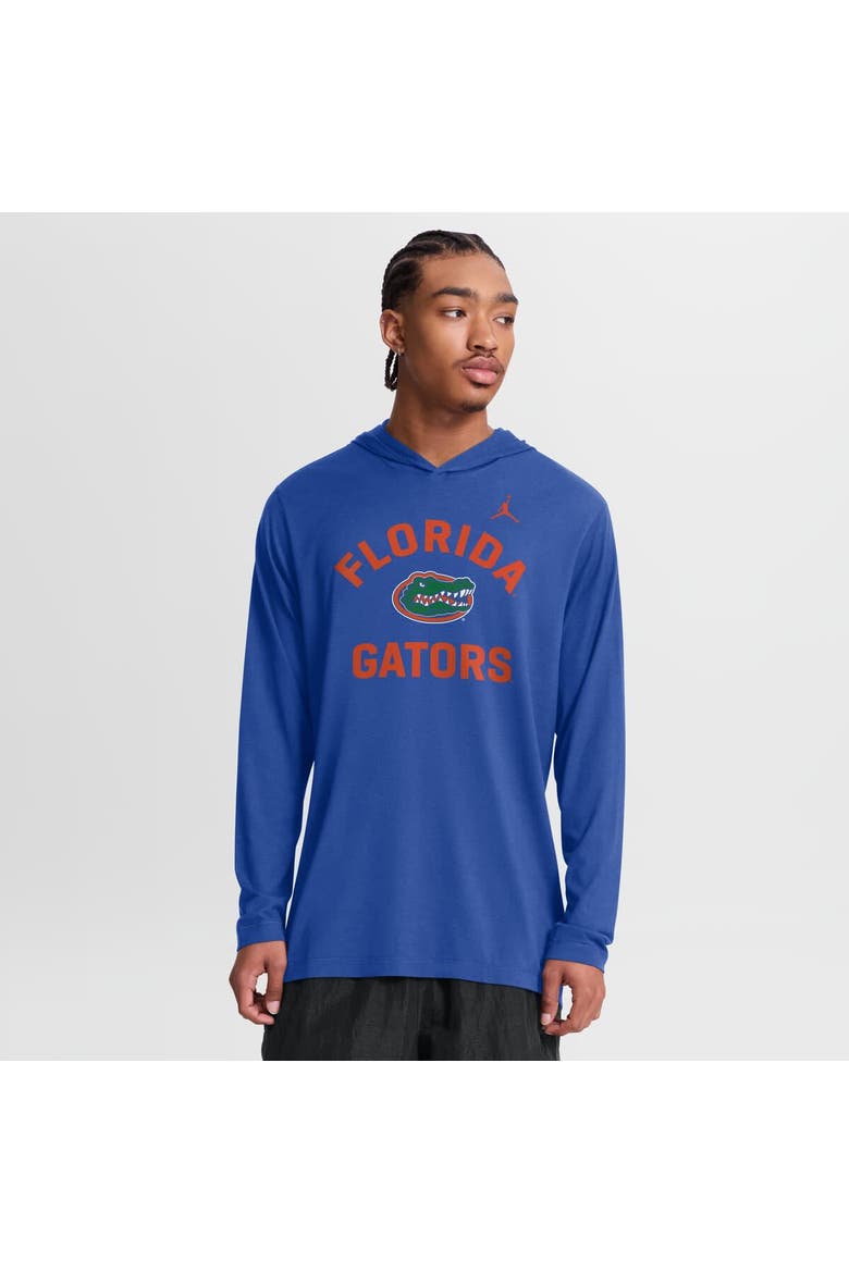 Men's Jordan Brand Royal Florida Gators Primetime Arch Tri-Blend Dri-FIT Long Sleeve Hooded T-Shirt, Main, color, Royal