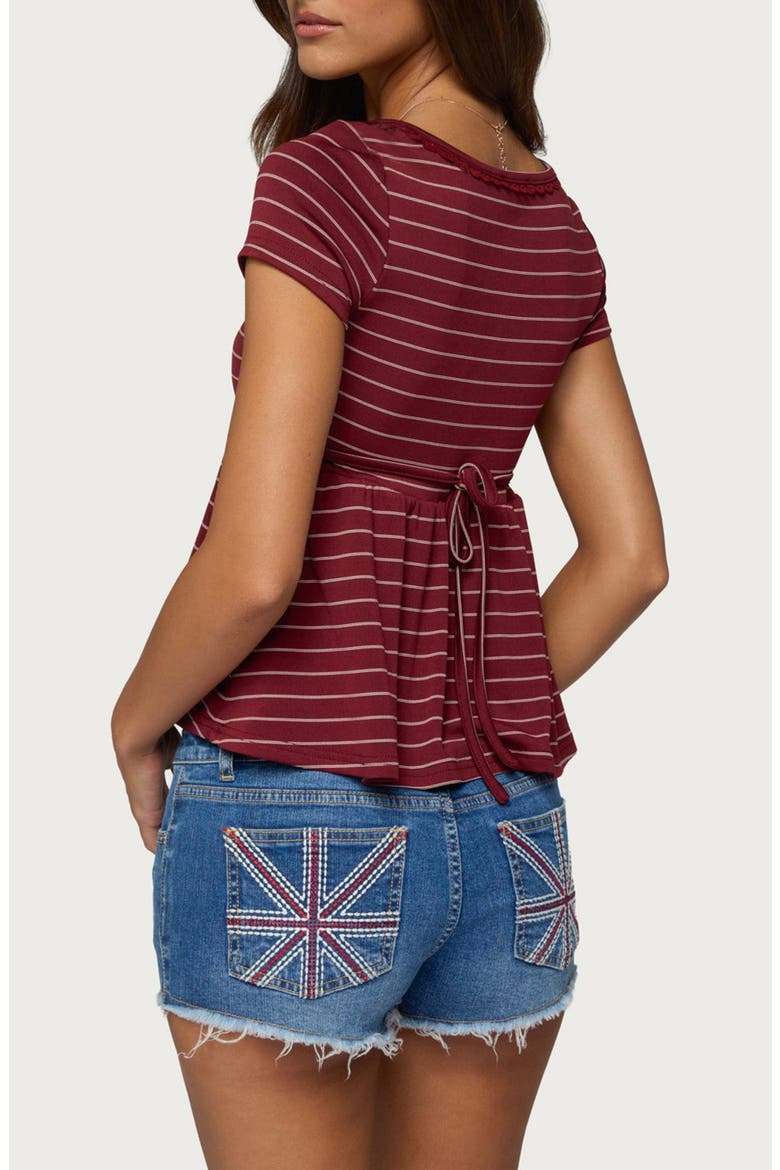 Jina Stripe Trim Lace Trim Babydoll Top, Alternate, color, BURGUNDY