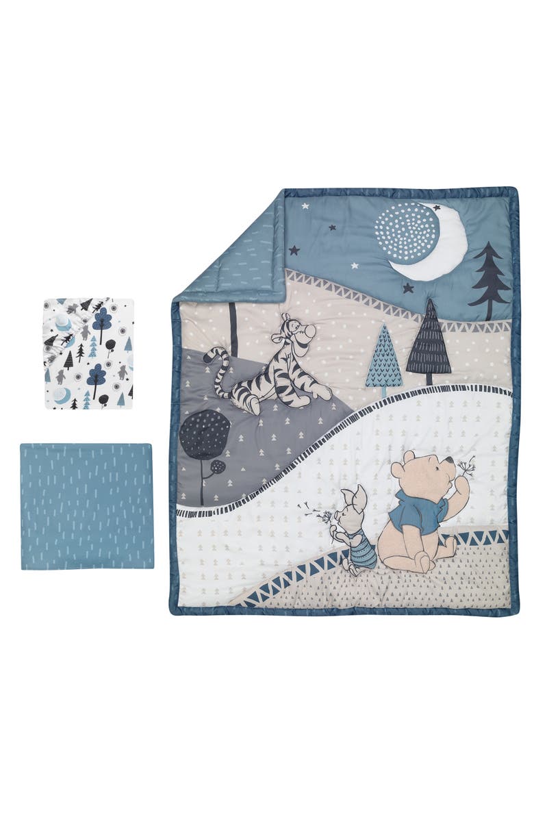 Lambs & Ivy Disney Baby Forever Pooh Bear 3-Piece Baby Crib Bedding Set, Alternate, color, Blue