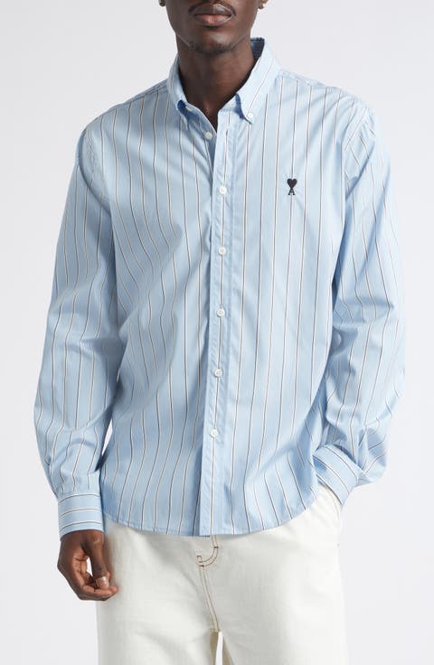 Ami de Coeur Stripe Cotton Poplin Button-Down Shirt