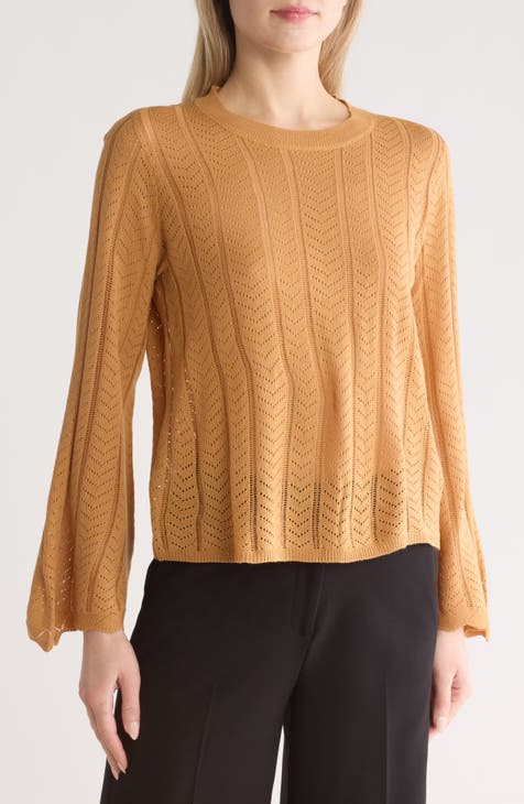 Pointelle Bell Sleeve Knit Top