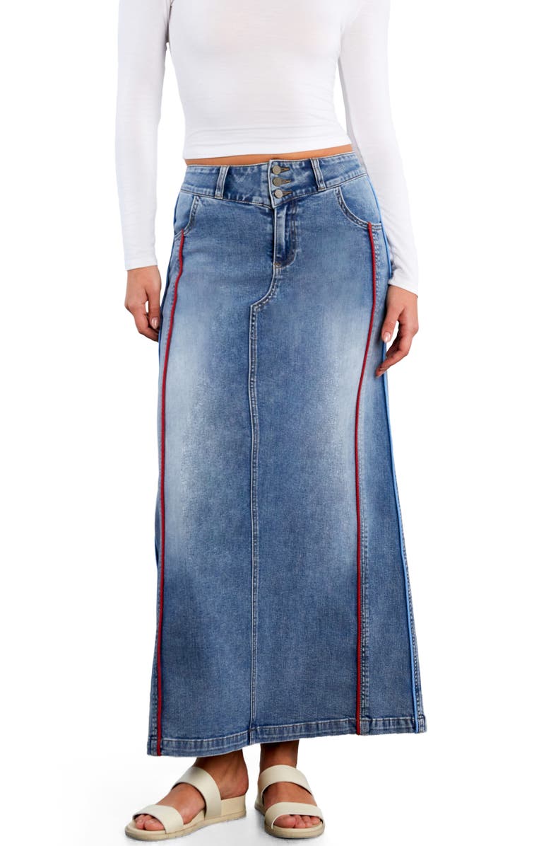 Wash Lab Denim Side Piping Denim Maxi Skirt, Alternate, color, Relaxed Blue