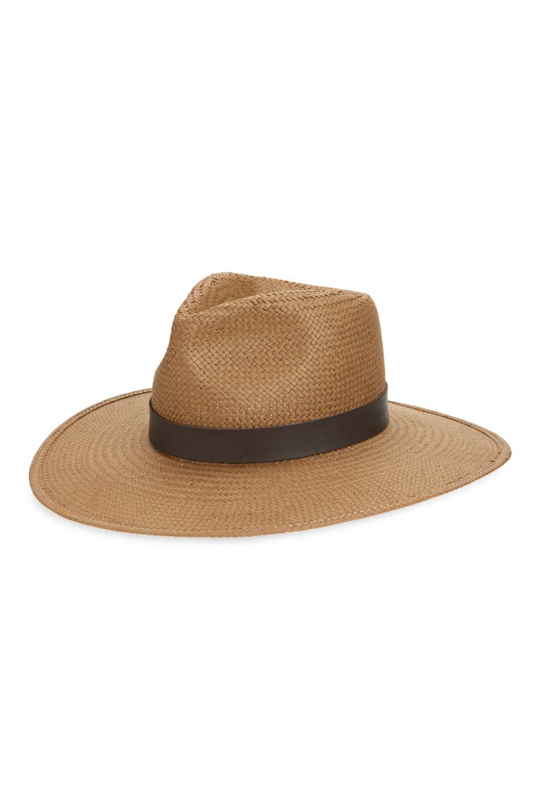 Packable Straw Fedora, Main, color, BROWN