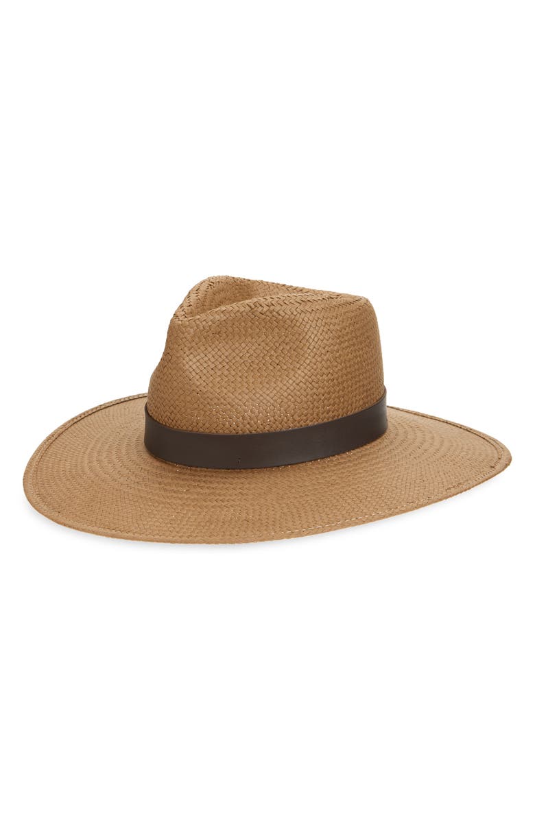 Janessa Leoné Packable Straw Fedora, Main, color, Brown