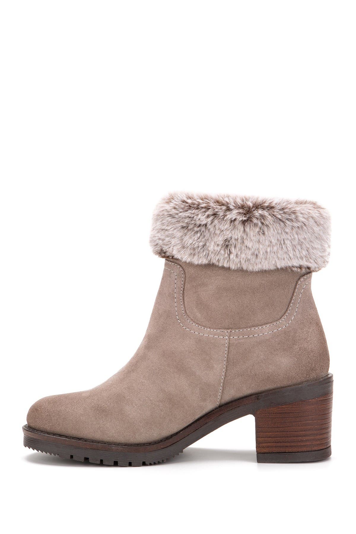 VINTAGE FOUNDRY Jeanette Faux Fur Lined Leather Bootie, Alternate, color, Taupe