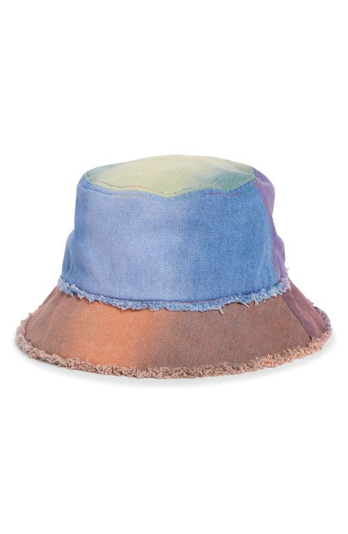 Kurt Geiger London Rainbow Frayed Denim Bucket Hat In Multi