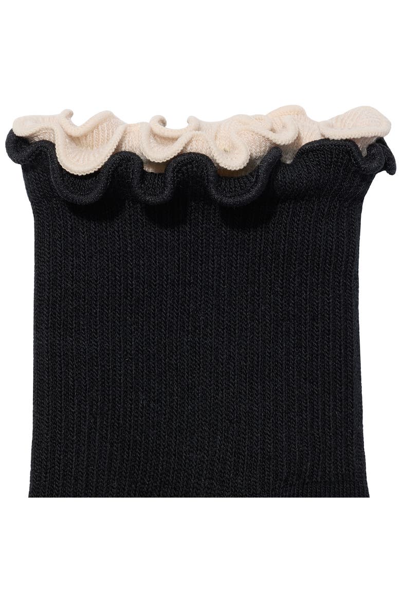Solid Double Ruffle Lightweight Quarter Socks, Alternate, color, BLACK RUFFLE