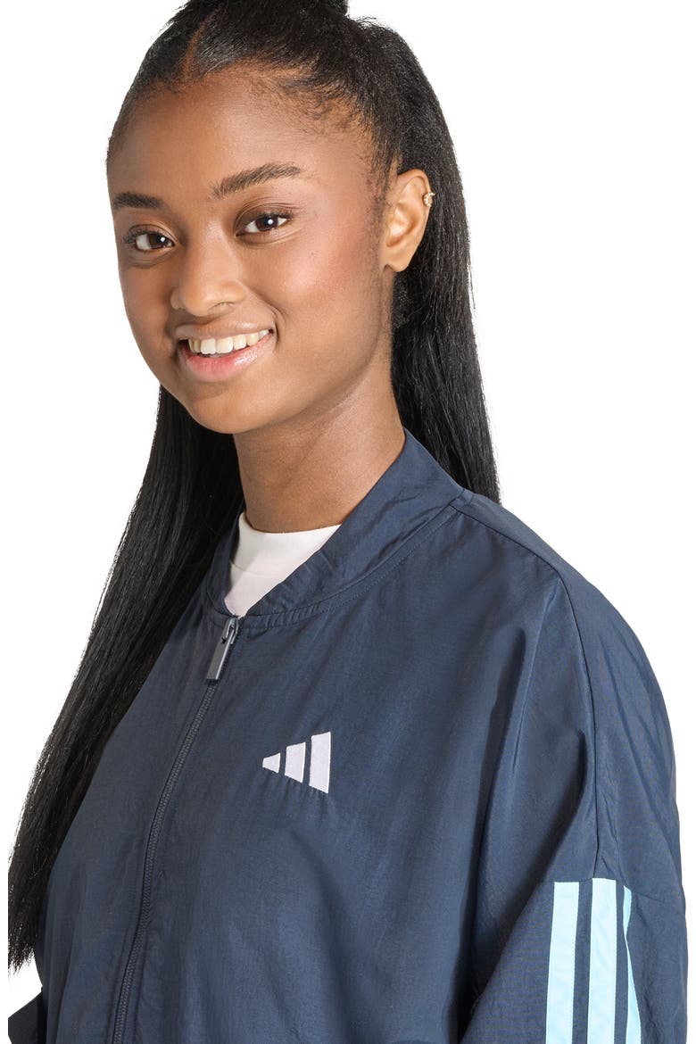 3-Stripes Windbreaker Bomber Jacket, Alternate, color, NIGHT NAVY/ ICEY BLUE